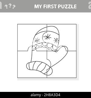 Puzzle für Kinder. Fäustling im Cartoon-Stil. Mein erstes Puzzle - Spiel für Kinder - Malvorlagen Stock Vektor
