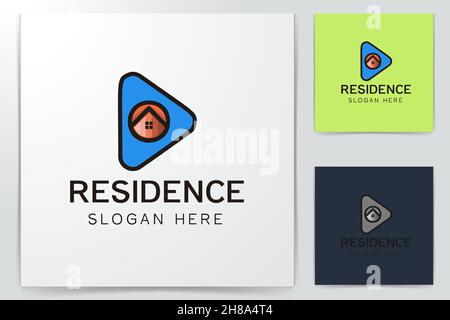 [Play]-Taste, und Haus Logo Designs Inspiration isoliert auf weißem Hintergrund Stock Vektor