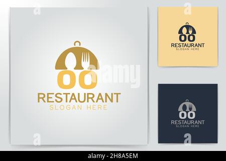 Teller, Löffel, Gabel, Buchstabe O O restaurant logo Designs Inspiration isoliert auf weißem Hintergrund Stock Vektor