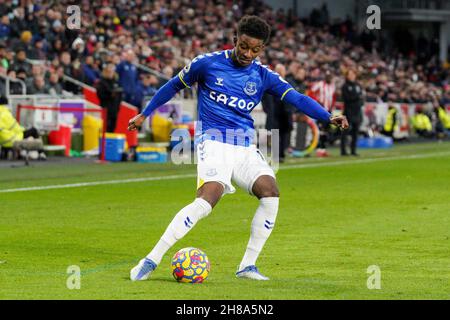 London, Großbritannien. 28th. November 2021. Demarai Gray #11 von Everton in London, Vereinigtes Königreich am 11/28/2021. (Foto von Richard Washbrooke/News Images/Sipa USA) Quelle: SIPA USA/Alamy Live News Stockfoto