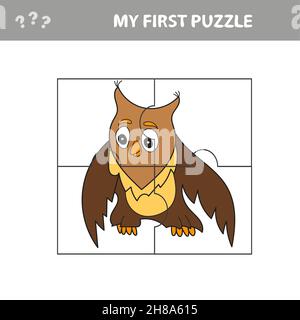 Einfache pädagogische Papier-Spiel für Kinder. Einfache Kid-Anwendung mit Eule - Mein erstes Puzzle Stock Vektor