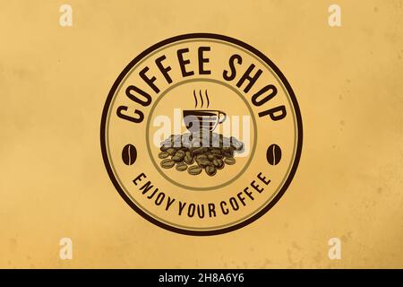 Ein Stapel der Kaffeebohne und Schale, vintage Emblem Logo Designs Inspiration isoliert auf weißem Hintergrund Stock Vektor