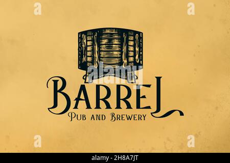 Vintage Faß Bier, Hand logo Illustration gezeichnet Stock Vektor