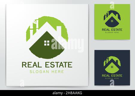 Haus und Bambus Logo Inspiration isoliert auf weißem Hintergrund Stock Vektor