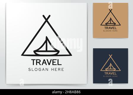 Boot mono Line für Abenteuer Logo Design Inspiration Stock Vektor