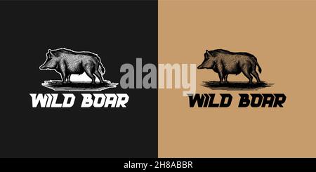 Handgezeichnetes Schweinefleisch, Wildschwein Logo Stock Vektor