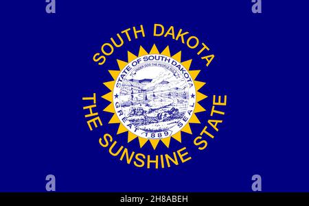 Draufsicht auf South Dakota 1963 1992, USA Flagge, kein Fahnenmast. Ebene Design Layout Flag Hintergrund Stockfoto