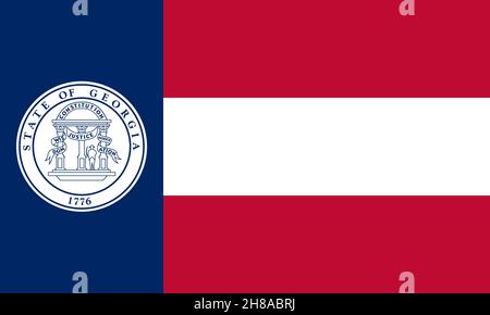Draufsicht auf State of Georgia 1920 1956, USA Flagge, kein Fahnenmast. Ebene Design Layout Flag Hintergrund Stockfoto