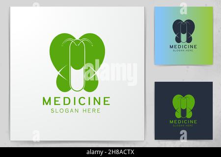 Tabletten, Pillen und leaf Logo Design Inspiration Stock Vektor