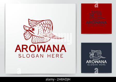 Red arowana Fisch, Mono line Logo Designs Inspiration isoliert auf weißem Hintergrund Stock Vektor