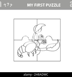 Mein erstes Rätsel. Meereskrebse. Puzzle Pieces - ein Spiel für Kinder im Vorschulalter. Malseite Stock Vektor