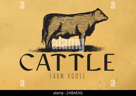 Handgezeichnete Designs für Rindfleisch, Rinder Logo Inspiration Stock Vektor