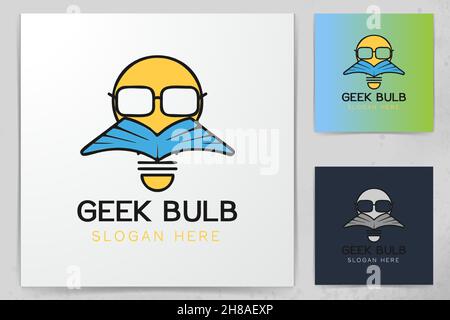 Glühbirne, Geek, Buch Logo Designs Stock Vektor