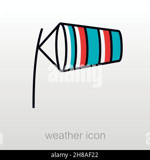 Windsocken durch Wind auf der Start- und Landebahn des Flughafens aufgeblasen. Meteorologie. Wetter. Vektorgrafik eps 10 Stock Vektor