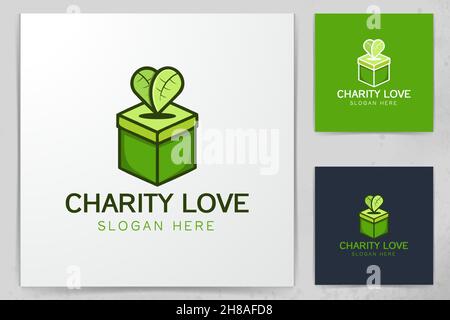 Grüne Box und herzförmige Blätter Logo Design Inspiration Stock Vektor