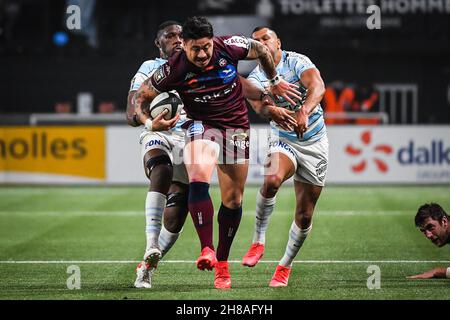 Nanterre, Frankreich, Frankreich. 28th. November 2021. Misimoa BENJAMIN LAM aus Bordeaux während des TOP 14-Spiels zwischen Racing 92 und Union Bordeaux Begles (UBB) in der Paris La Defense Arena am 28. November 2021 in Nanterre bei Paris, Frankreich. (Bild: © Matthieu Mirville/ZUMA Press Wire) Stockfoto