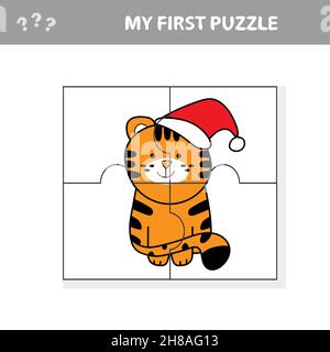 Puzzle-Spiel für Kinder - Christmas Tiger, Bildung Spiel für Kinder. Niedlicher Tiger Stock Vektor