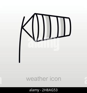 Windsocken durch Wind auf der Start- und Landebahn des Flughafens aufgeblasen. Meteorologie. Wetter. Vektorgrafik eps 10 Stock Vektor