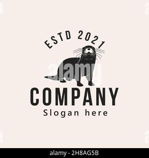 Vintage Otter Biber Logo Design Vektor Illustration isoliert Design Stock Vektor