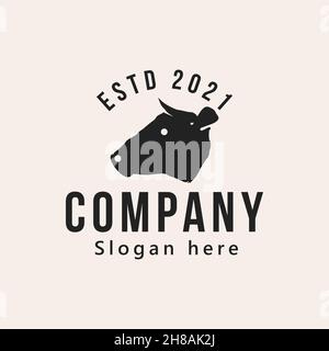Vintage Kopf Kuh, Bauernhof und Metzger Logo Design Vektor Illustration Stock Vektor