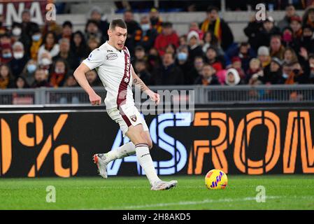 Rom, Italien. 28th. November 2021. Andrea Belotti (FC Turin) während der Italienischen Fußball-Liga Ein 2021/2022-Match zwischen AS Roma und FC Turin am 28. November 2021 im Olimpic Stadium in Rom. Kredit: Unabhängige Fotoagentur/Alamy Live Nachrichten Stockfoto