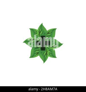 Ökoprodukt, medizinisches Plus/Kreuz, Ideen für das Logo im Gesundheitswesen. Inspiration Logo Design. Darstellung Des Vektor-Vorlagenbildes. Isoliert Auf Weißem Hintergrund Stock Vektor