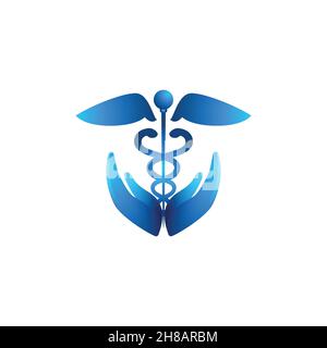 Caduceus Gesundheitssymbol Asclepius's Wand Logo Ideen. Inspiration Logo Design. Darstellung Des Vektor-Vorlagenbildes. Isoliert Auf Weißem Hintergrund Stock Vektor