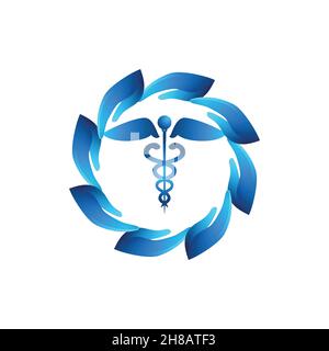 Caduceus Gesundheitssymbol Asclepius's Wand Logo Ideen. Inspiration Logo Design. Darstellung Des Vektor-Vorlagenbildes. Isoliert Auf Weißem Hintergrund Stock Vektor