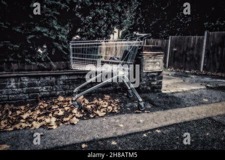 Verlassene Shopping Trolley in einem dunklen und launischen Stil Stockfoto