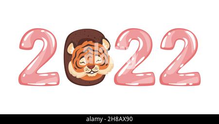 2022 Neujahrsbanner mit Figuren und Tiger Stock Vektor