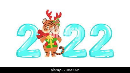 2022 Neujahrsbanner mit Figuren und Tiger Stock Vektor