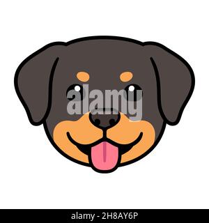 Lustige Cartoon Rottweiler Hund Kopf Zeichnung. Niedliche Welpen Porträt, Vektor Clip Art Illustration. Stock Vektor