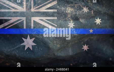 Draufsicht auf Blue Line, Australien-Flagge, kein Fahnenmast. Ebenendesign, Layout. Hintergrund markieren. Stockfoto