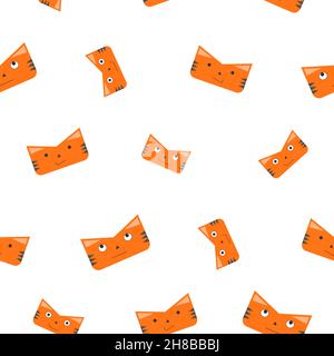 Muster von Katze oder Tiger Gesicht in orange Farbe mit Emotionen, Lächeln. Symbol des Jahres 2022. Symbol. Isoliert auf weißem Hintergrund. Flache Vektorgrafik Stock Vektor