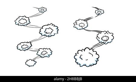 Comic-Speed-Effekt mit Wolken. Comic-Wolken mit Bewegungslinien. Vektorgrafik isoliert auf weißem Hintergrund Stock Vektor