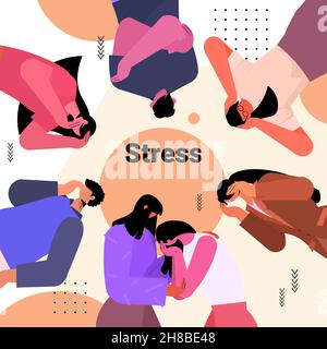 Set müde depressive Menschen unglücklich Männer Frauen Gefühl verzweifelt psychische Gesundheit Krankheiten Depression Konzept Stock Vektor