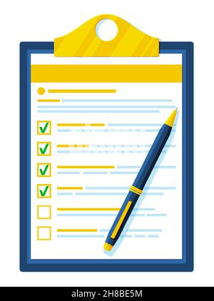 Zwischenablage mit Checkliste und Stift. Stock Vektor