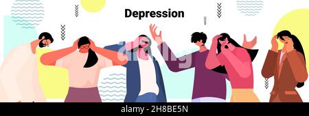 Müde depressive Menschen unglückliche Männer Frauen Gefühl verzweifelt psychische Gesundheit Krankheiten Depression Konzept Stock Vektor