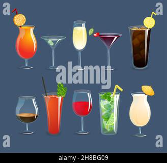 Alkoholische Getränke und Cocktails in dekorative Gläser Symbole stellen isolierte Vektor-illustration Stock Vektor