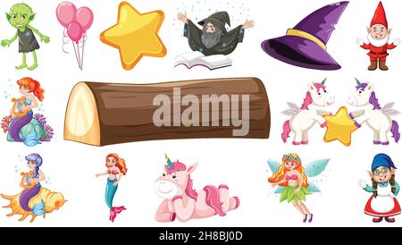 Set von Fantasy Märchen Figuren und Elemente Illustration Stock Vektor