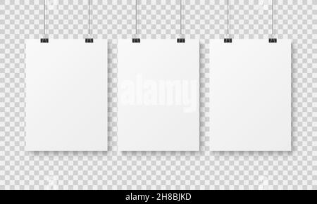 Weiße, leere Poster-Vorlage. Affiche Wandpapier Poster, abstrakte saubere Werbung hängende Blatt mit Ordner mockup Stock Vektor