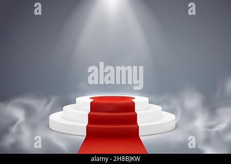 Rundes Podium. Podest Plattform beleuchtet Zeremonie Errungenschaft Sieger Licht Exposition Effekt Säule Stock Vektor
