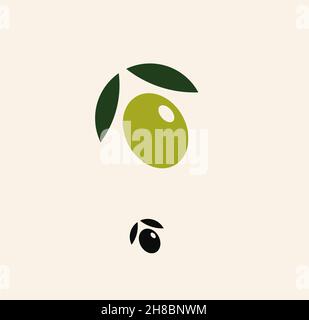 Olive Logo, rundes und minimalistisches Design für Olivenöl Branding und Verpackung, Vektor-Logo-Vorlage Stock Vektor