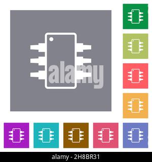 Integrierte Schaltung alternative Version flache Symbole auf einfachen farbigen quadratischen Hintergründen Stock Vektor