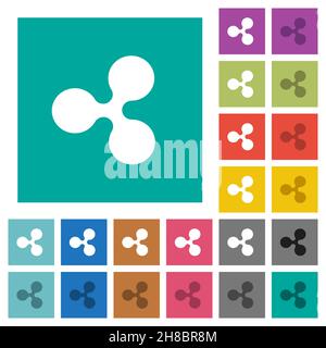Mehrfarbige flache Symbole auf einfachem quadratischem Hintergrund für digitale Kryptowährungen. Weiße und dunklere Symbolvarianten für schweben oder aktives effe enthalten Stock Vektor