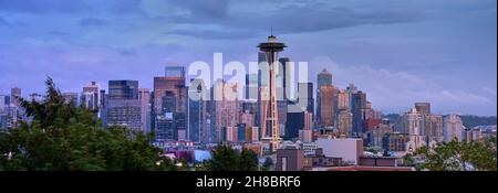 Nachtpanorama von Seattle, Washington Stockfoto
