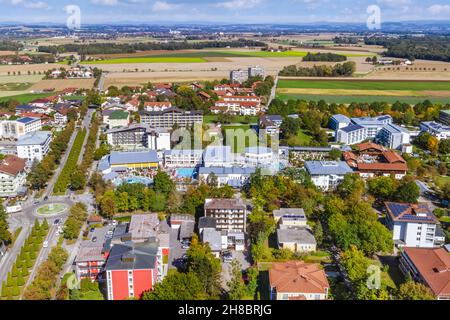 Blick aus der Vogelperspektive auf Bad Füssing, das berühmte Spa Resort in Niederbayern Stockfoto