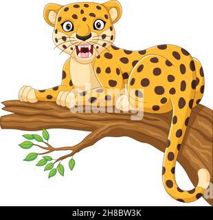 Cartoon leopard liegen auf einem Ast Stock Vektor