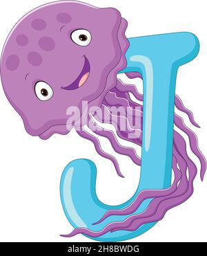 Buchstabe J für Qualle Stock Vektor