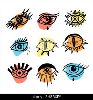 Böse sehende Augen Symbol gesetzt. Okkultes mystisches Emblem, grafisches Design. Stock Vektor